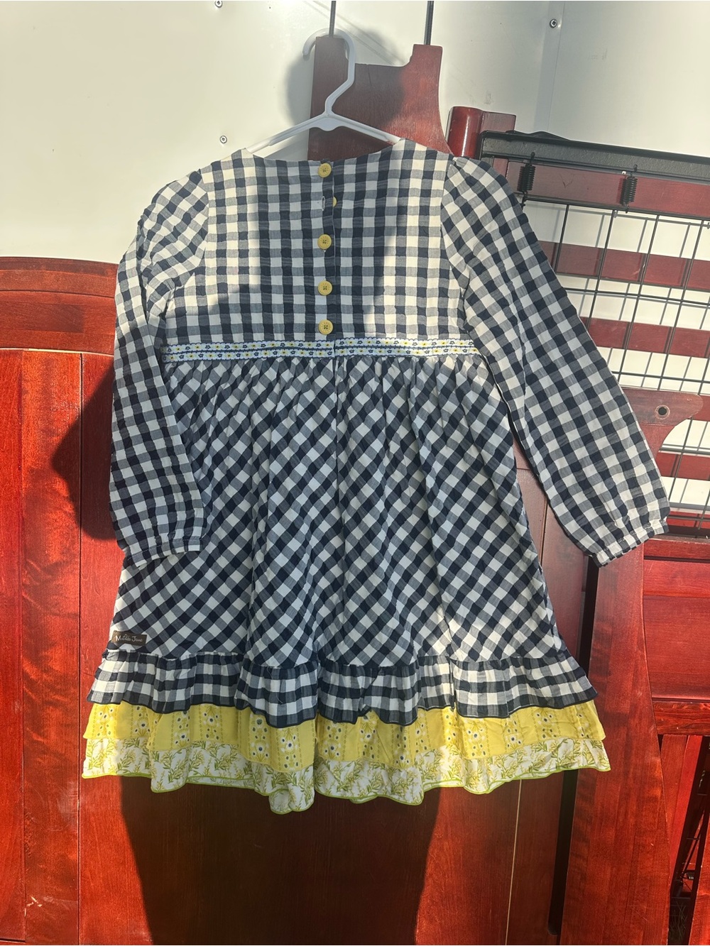 Matilda Jane Navy & White Gingham Dress with Yellow Trim. - Picture 2 of 6
